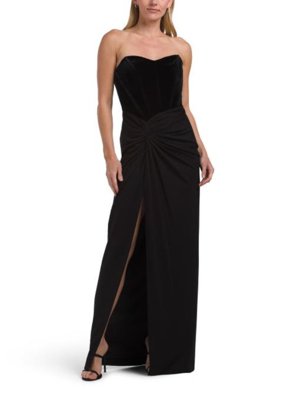 ADRIANNA EVENING Strapless Velvet Jersey Combo Gown